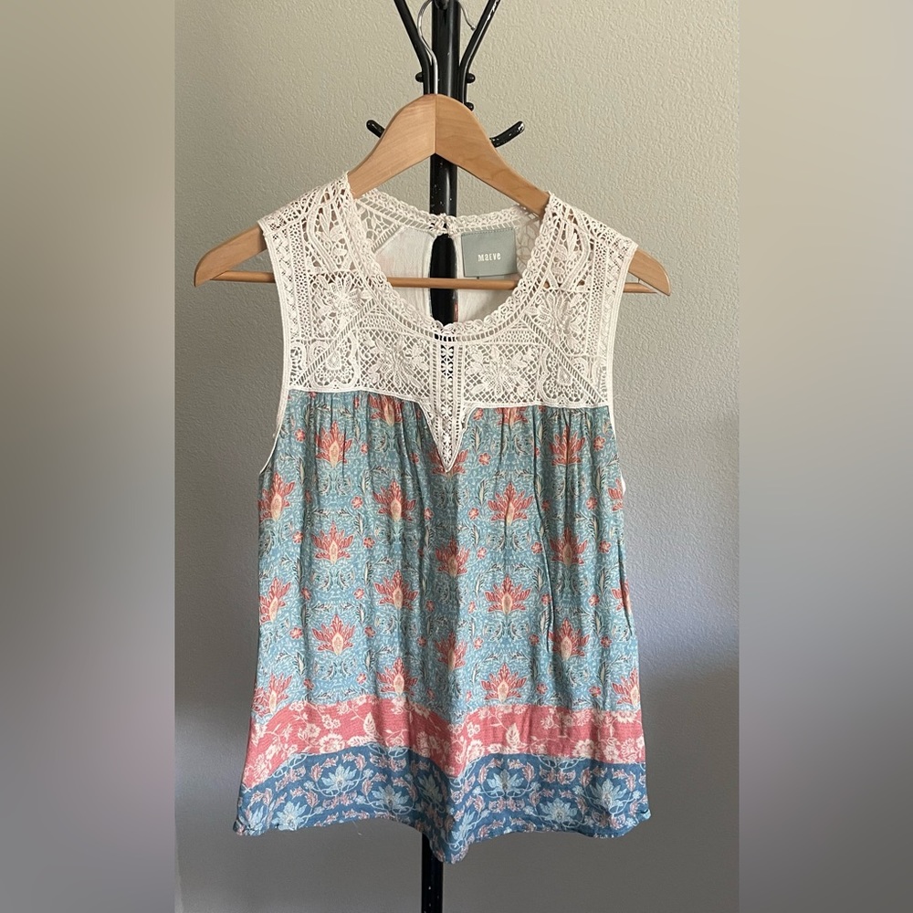 Maeve by Anthropologie - Lace top floral tank. Size medium